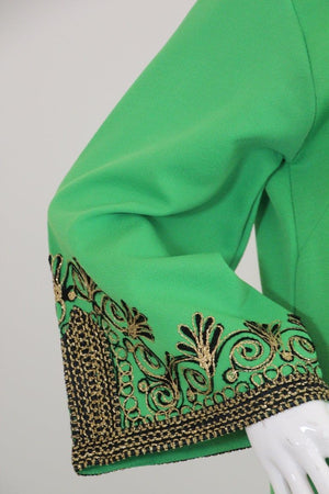Vintage Moroccan Kaftan Green Maxi Dress circa 1970 Size L