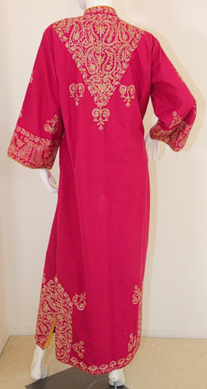 Vintage Moroccan Caftan Hot Pink with Gold, 1970's