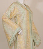 Vintage Moroccan Kaftan, Gold and Sage Damask Embroidered, ca. 1970s