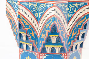 Moroccan Side Table Hand Painted Wood in Moorish Style 1960s