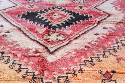 Vintage Moroccan Berber Rug in Saffron, Coral and Black, 71 x 145 in, 1960s