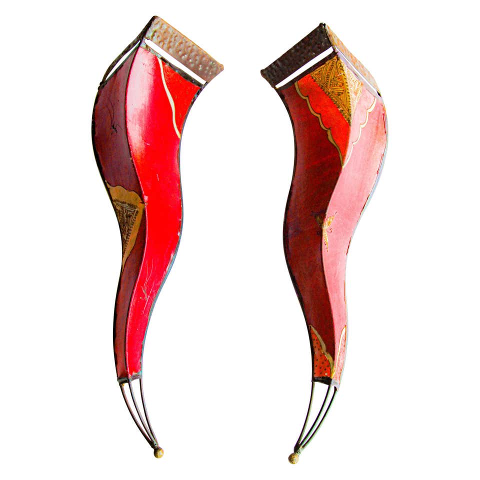 Large Pair of African Tribal Art Parchment Wall Shade Sconce
