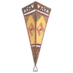 Large African Tribal Art Metal and Parchment Wall Shade Sconce - 3