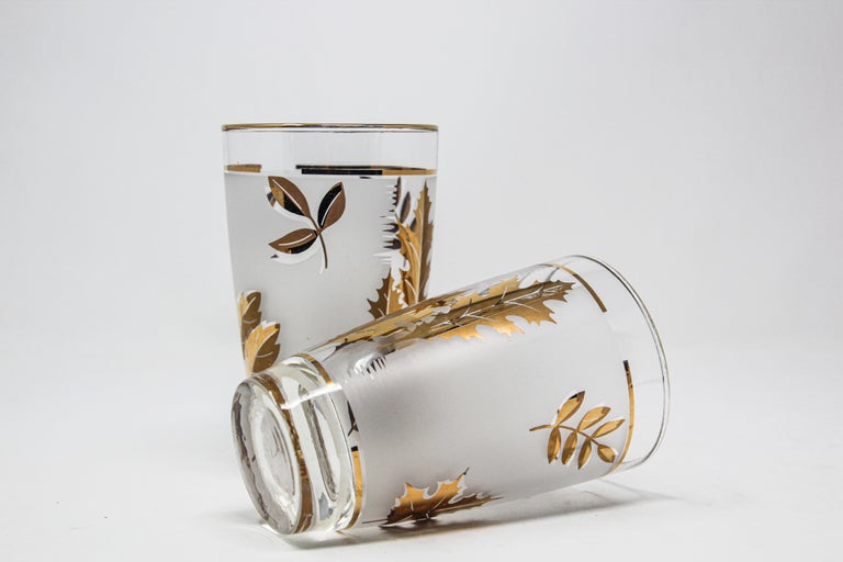 Vintage Libbey Cocktail Glasses Set, Frosted Glass with Gold Leaf