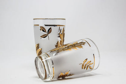 Vintage Libbey Cocktail Glasses Set, Frosted Glass with Gold Leaf