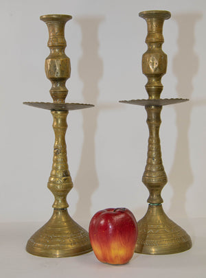 Solid Brass Vintage Moroccan Candle Holder a Pair 1950's