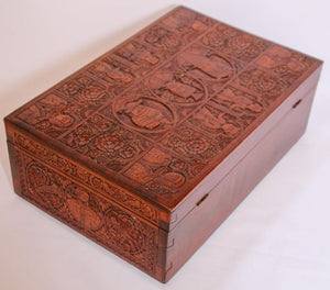 Large Early 19th Century Antique Hand Carved Wooden Mughal Decorative Box
