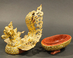 Burmese Bird-Shaped Betel Gold Lacquered Box