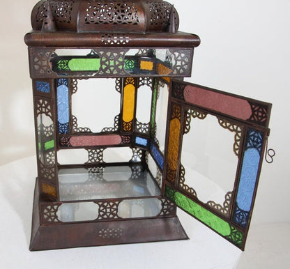 Vintage Moroccan Moorish Lantern by Berber Tribes, Metal & Glass, 1970