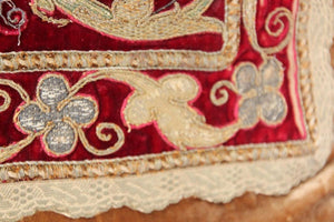 Antique Silk Velvet Lumbar Pillow with Metallic Gold Threads