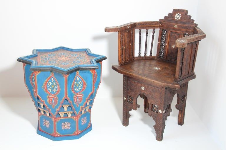 Moroccan Moorish Star Shape Blue Pair of Side Drinks tables 1960s