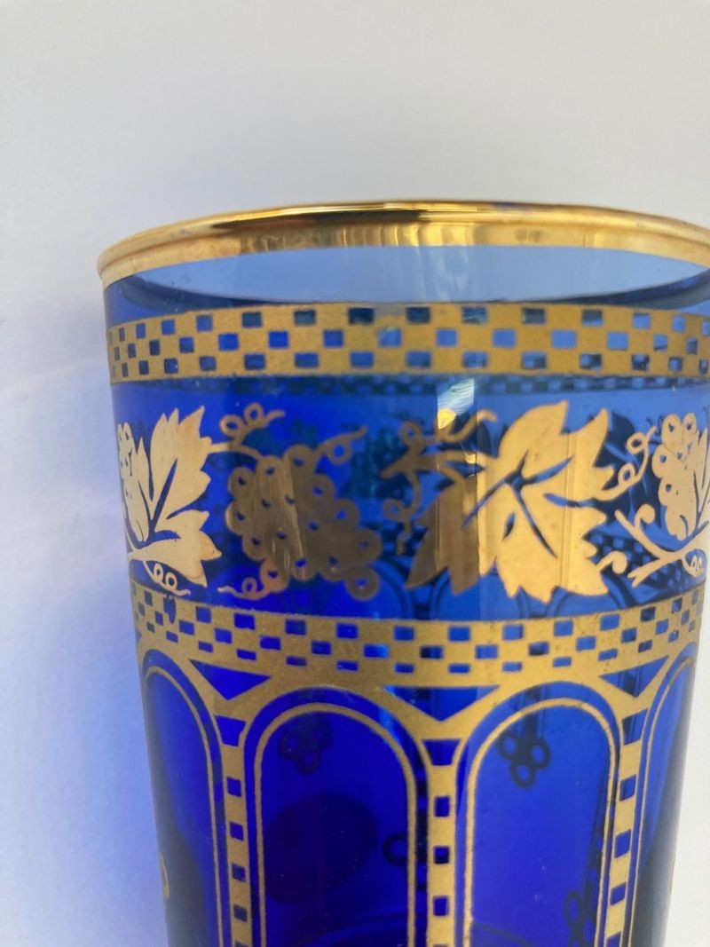 Moorish Blue and Gold Crystal Barware Italian Drinking Glasses Set of 4