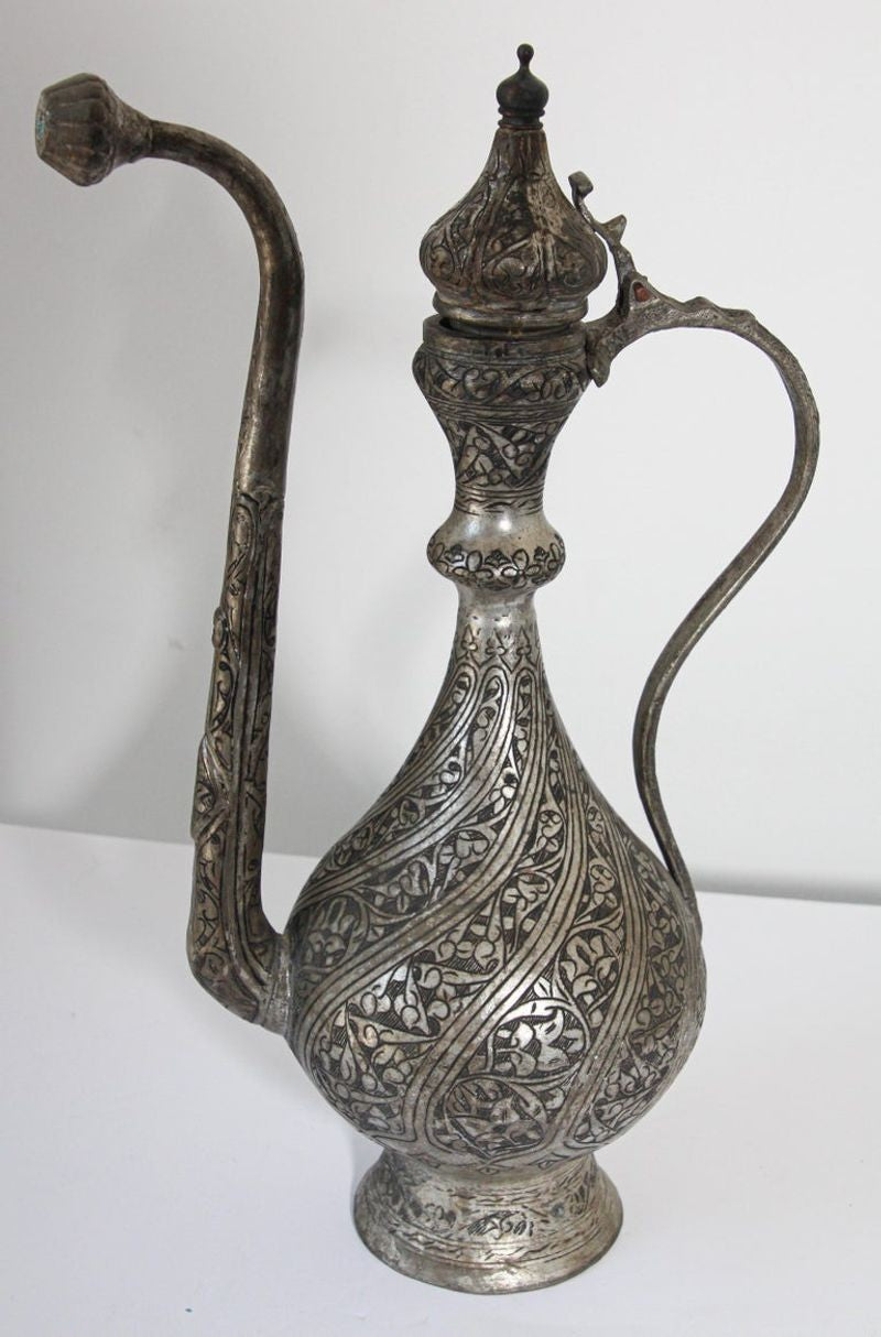 Middle Eastern Islamic Turkish Ottoman Tinned Copper Ewer