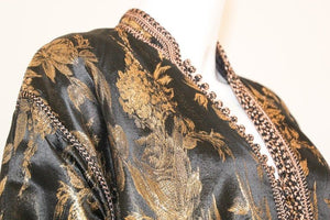 Vintage Moroccan Caftan, Black and Gold Embroidered, ca. 1960s