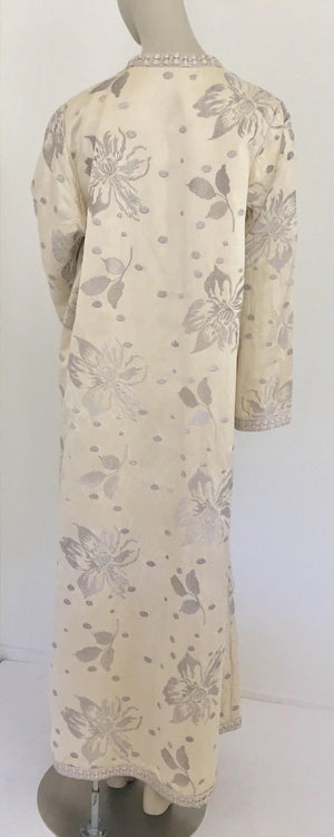 1960's Vintage Moroccan Caftan with Silver Metallic Floral Silk Brocade