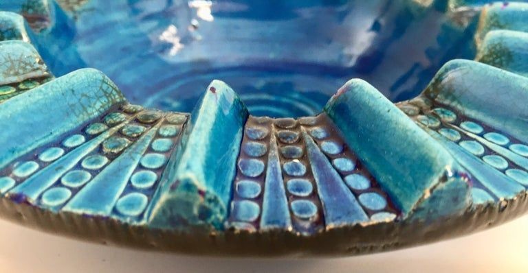 Aldo Londi Blue Ceramic Ashtray Handcrafted in Italy