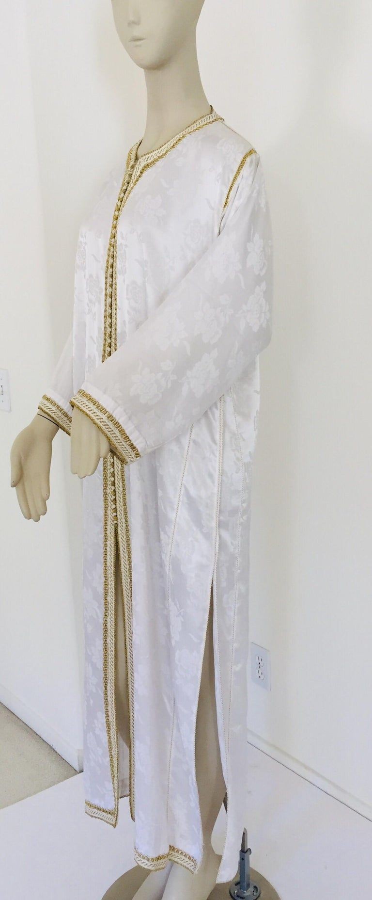 Moroccan Floral White Kaftan Maxi Dress Caftan Size Large