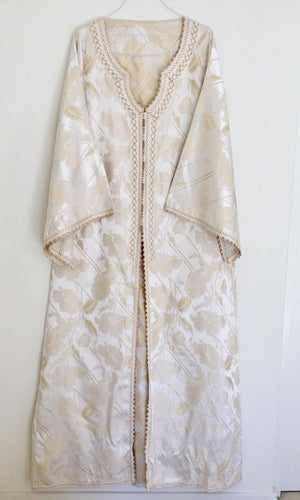 Moroccan Caftan White Ivory and Gold Brocade Kaftan