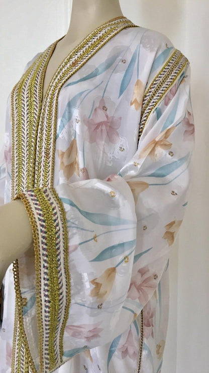 Vintage Moroccan White Kaftan Maxi Dress Caftan Size Large