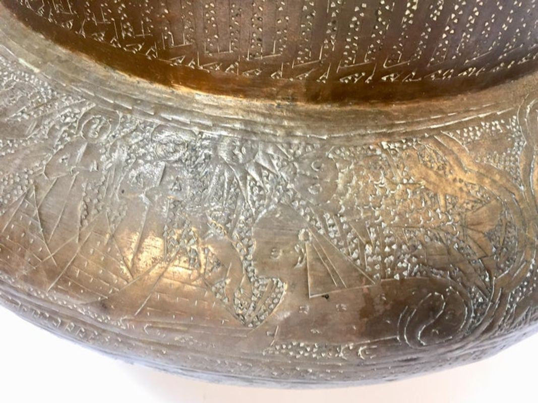 Middle Eastern Egyptian Hebraique Revival Hand Etched Brass Pot Jardiniere