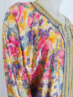 Vintage Moroccan Caftan Metallic Floral Silk Brocade