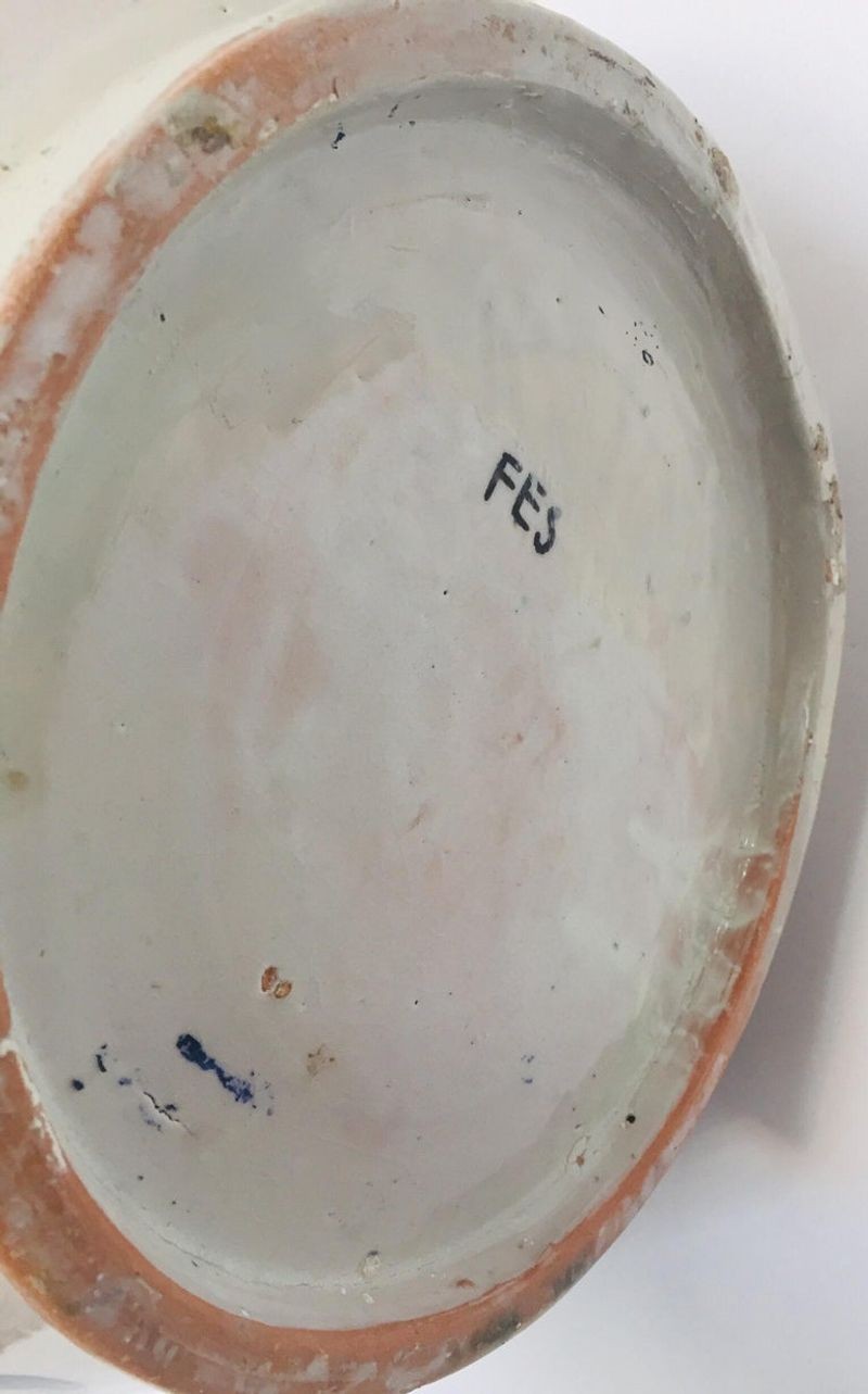 Moroccan Blue Ceramic Lidded Urn with Arabic Calligraphy Writing, Fez