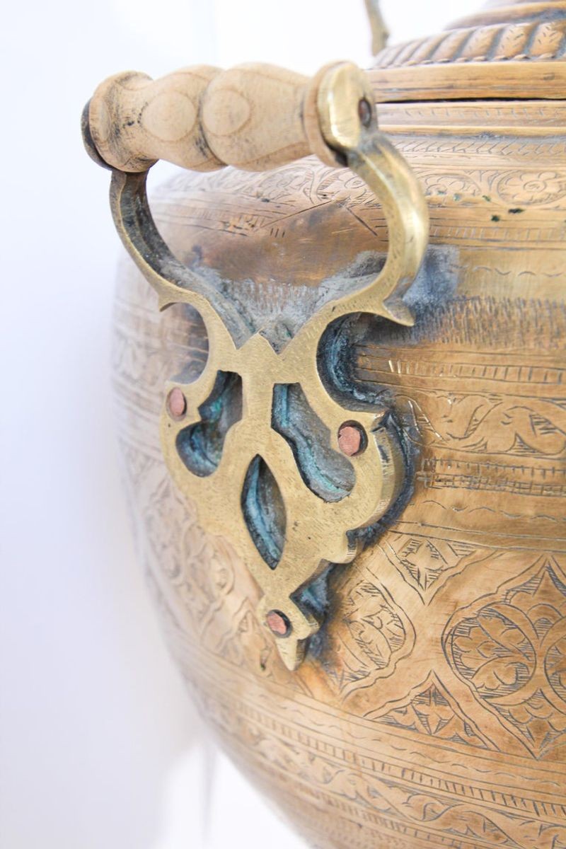 19th Century Handcrafted Mughal Brass Samovar in Moorish Style