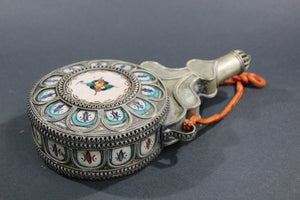 Moroccan Ceramic Flask Bottle from Fez with Silvered Filigree