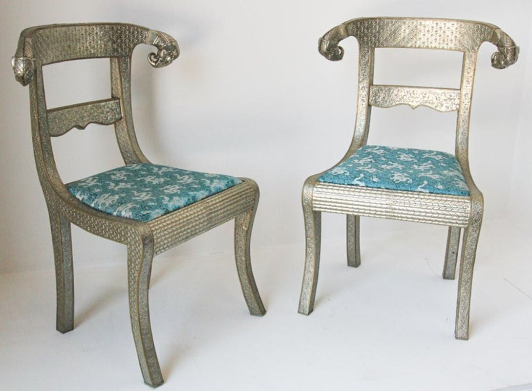Anglo-Indian Silvered Wrapped Clad Side Chairs and Table