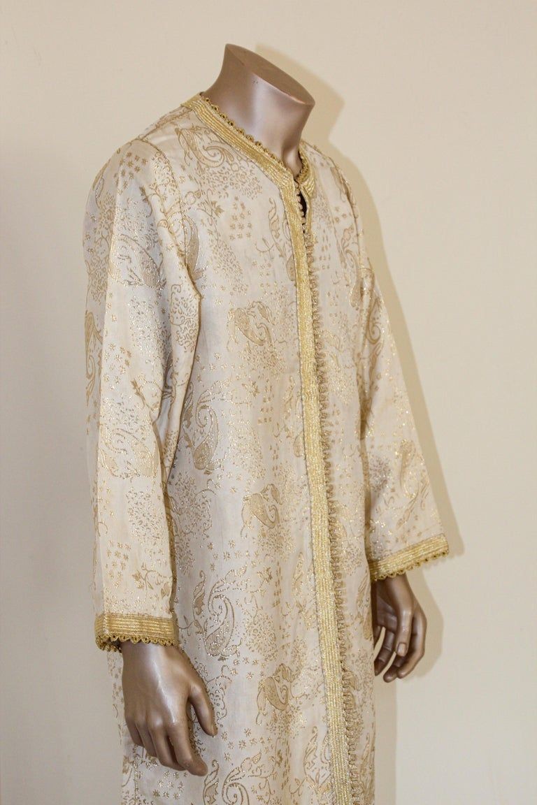 Moroccan Vintage Kaftan Gentleman Silver and Gold Caftan, circa 1970