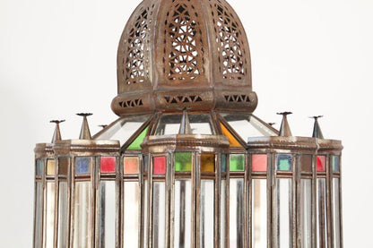 Moorish Glass Lantern, Handcrafted Metal & Glass, Morocco