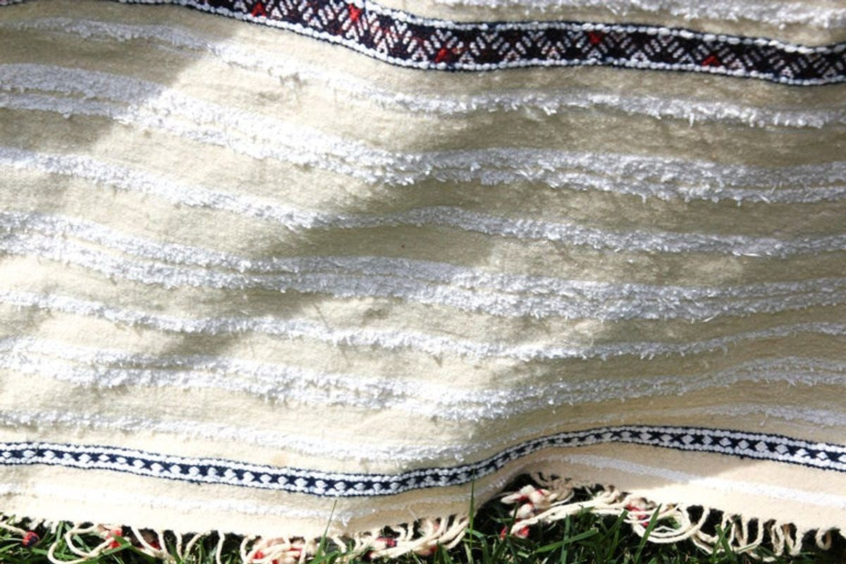 Vintage Moroccan Handcrafted Wedding Blanket Throw with Sequins