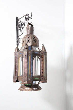 Moroccan Moorish Tole and Glass Candle Lantern