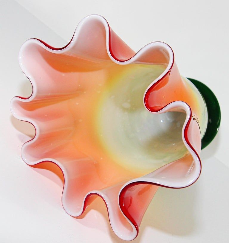 Murano Orange Footed Vase Freeform Handkerchief Art Glass
