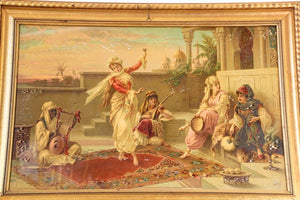 Orientalist Gravure Scene of Turkish Women Dancing in the Harem, Luigi Crosio