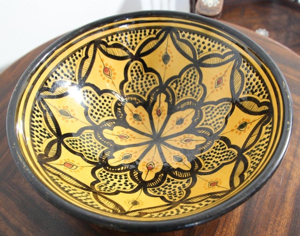 Vintage Moroccan Handcrafted Ceramic Yellow Bowl