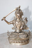 Silvered Metal Manjushri, Sino, Tibetan Buddhist Deity