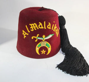 AL Malaikah Vintage Iconic Masonic Shriner Burgundy Wool Fez Hat in Original Box