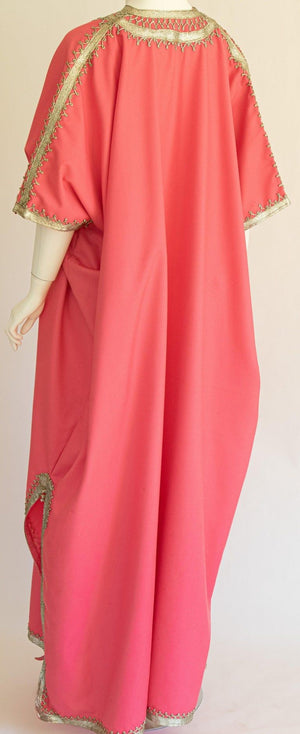 Moroccan Caftan Pink Color with Silver Trim, Vintage Kaftan circa 1970