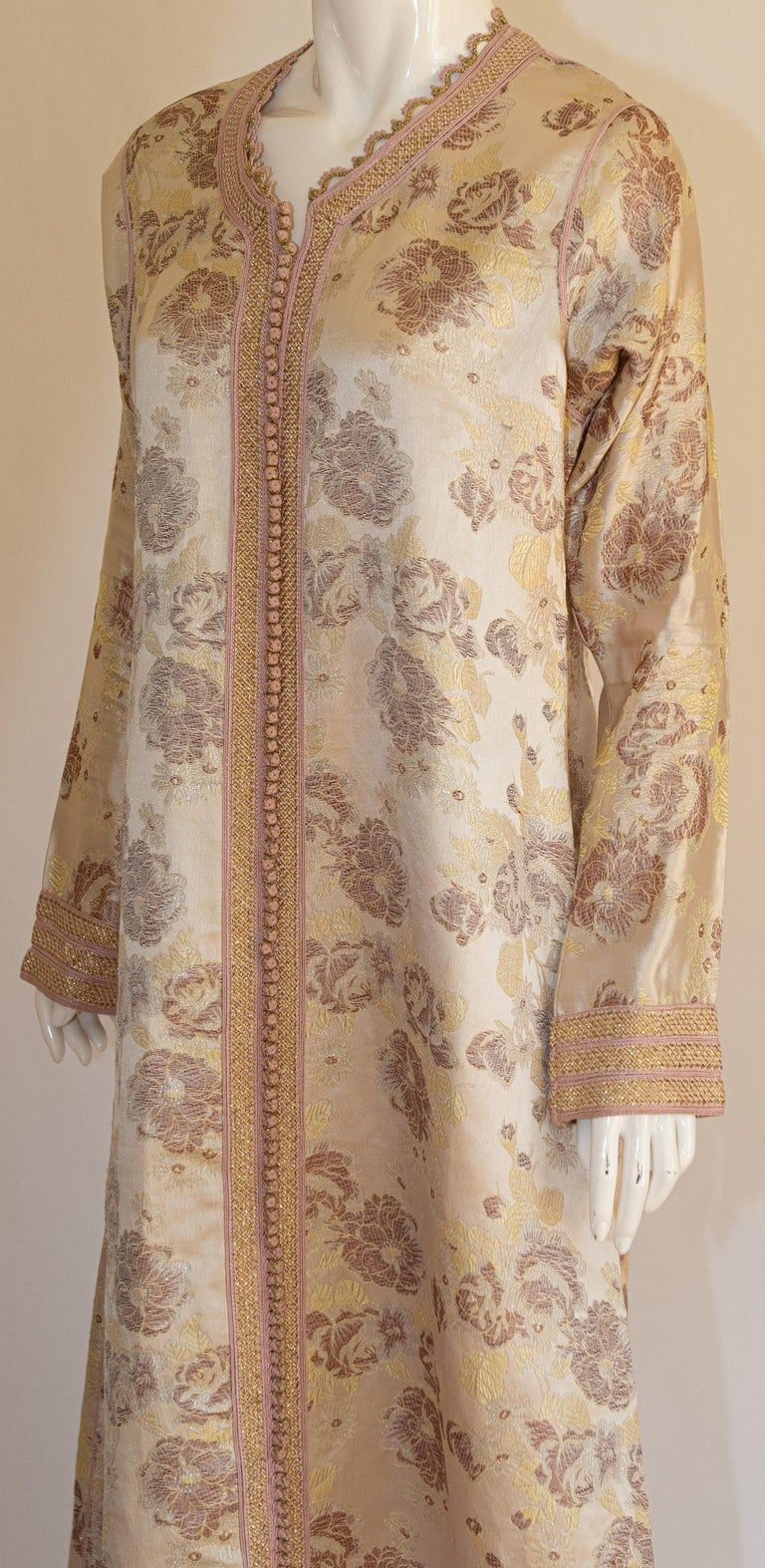 Moroccan Caftan Gold Damask Embroidered, Vintage, 1960s
