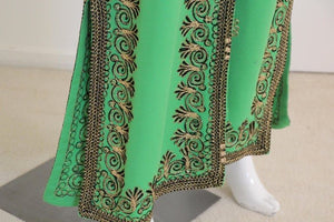 Vintage Moroccan Kaftan Green Maxi Dress circa 1970 Size L