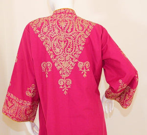 Vintage Moroccan Caftan Hot Pink with Gold, 1970's