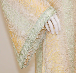 Vintage Moroccan Kaftan, Gold and Sage Damask Embroidered, ca. 1970s