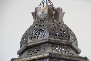 Moroccan Moorish Hanging Metal Lantern with Milky Glass