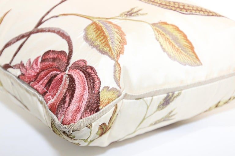 Vintage Throw Decorative Taffeta Pillow Embroidered with Flowers