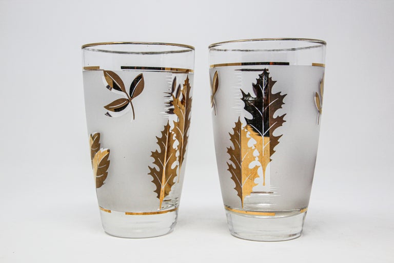 Vintage Libbey Cocktail Glasses Set, Frosted Glass with Gold Leaf