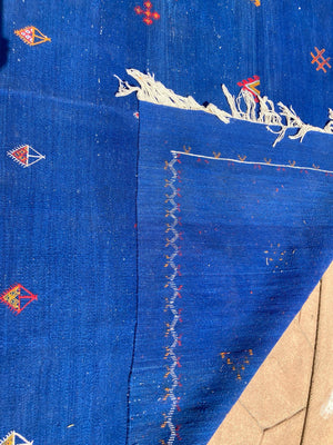Moroccan Vintage Flat-Weave Majorelle Cobalt Blue Kilim Rug