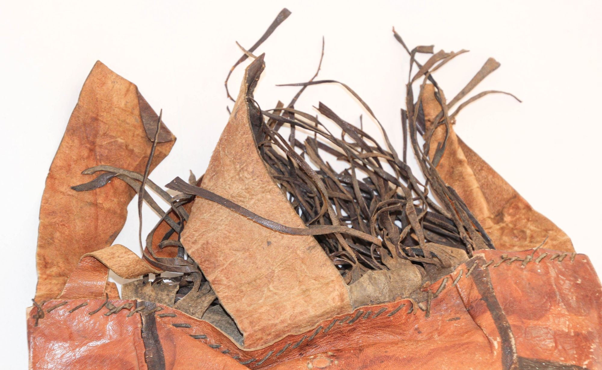 African Tuareg Hand-Tooled Leather Pillow with Fringes