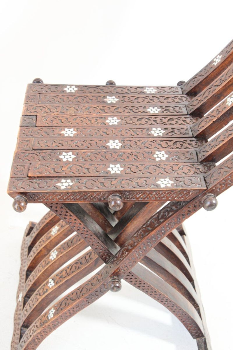 Moorish Moroccan 19th Century Folding Chair Inlaid
