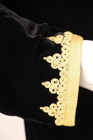Moroccan Kaftan Black Velvet Vest with Gold Embroideries